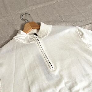 NITAGUT Men’s Quarter Zip Mock Neck Sweater White Knit Pullover Size Large